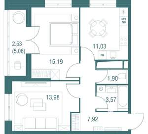 2-к квартира, вторичка, 56м2, 22/24 этаж