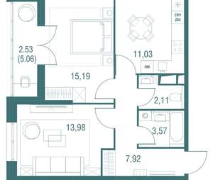 2-к квартира, вторичка, 56м2, 3/24 этаж
