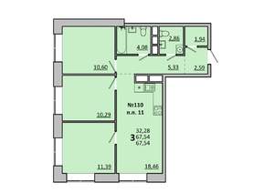 3-к квартира, вторичка, 68м2, 11/17 этаж