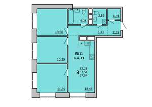 3-к квартира, вторичка, 68м2, 2/17 этаж