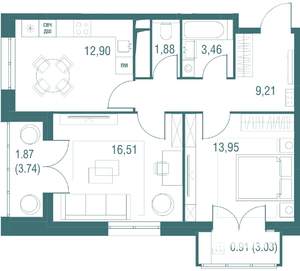 2-к квартира, вторичка, 61м2, 19/24 этаж