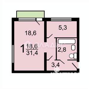 1-к квартира, вторичка, 31м2, 4/5 этаж