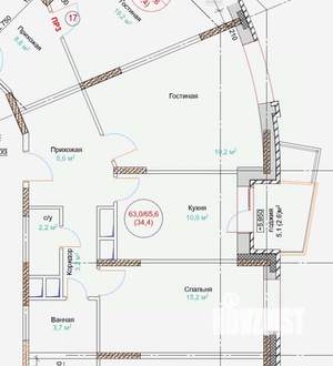 2-к квартира, вторичка, 64м2, 9/12 этаж