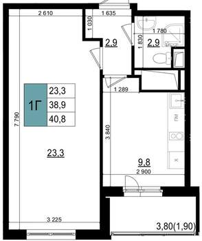 1-к квартира, вторичка, 41м2, 23/25 этаж
