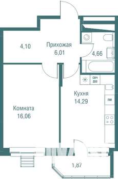 1-к квартира, вторичка, 47м2, 12/20 этаж