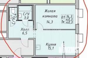 1-к квартира, вторичка, 40м2, 6/26 этаж