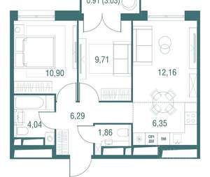 2-к квартира, вторичка, 52м2, 23/24 этаж