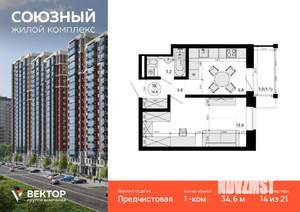 1-к квартира, вторичка, 35м2, 14/21 этаж