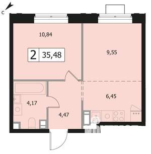 2-к квартира, вторичка, 35м2, 16/17 этаж