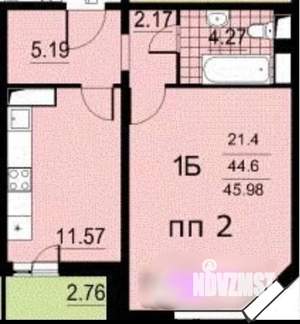 1-к квартира, вторичка, 45м2, 15/19 этаж