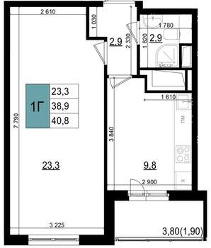 1-к квартира, вторичка, 41м2, 19/25 этаж