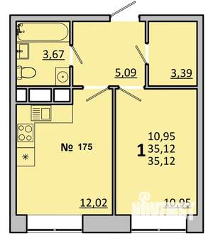 1-к квартира, сданный дом, 35м2, 17/17 этаж