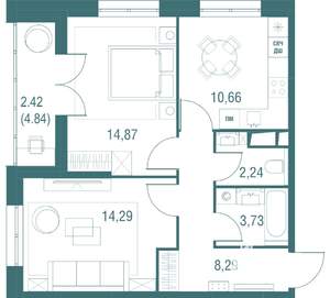 2-к квартира, вторичка, 57м2, 17/24 этаж