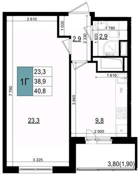1-к квартира, вторичка, 41м2, 15/25 этаж