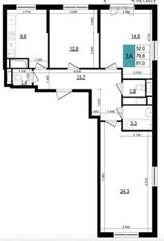3-к квартира, вторичка, 81м2, 9/25 этаж