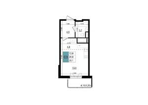 Студия квартира, строящийся дом, 28м2, 10/25 этаж