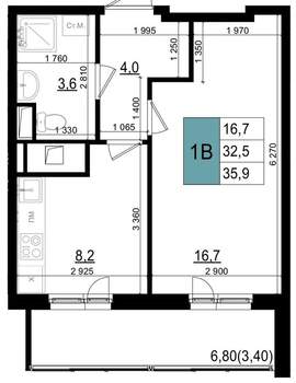 1-к квартира, вторичка, 36м2, 8/25 этаж