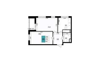 2-к квартира, строящийся дом, 47м2, 14/25 этаж
