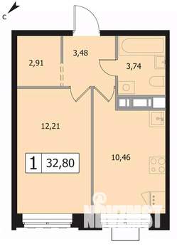 1-к квартира, вторичка, 33м2, 14/17 этаж