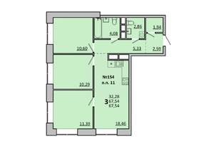 3-к квартира, вторичка, 68м2, 15/17 этаж
