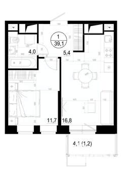 1-к квартира, вторичка, 39м2, 7/19 этаж