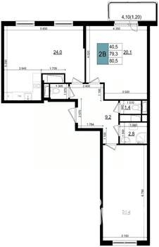 2-к квартира, строящийся дом, 81м2, 7/25 этаж