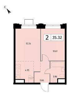 2-к квартира, вторичка, 35м2, 17/17 этаж