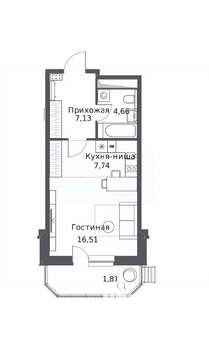 Студия квартира, сданный дом, 38м2, 15/20 этаж