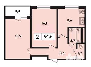 2-к квартира, вторичка, 55м2, 12/25 этаж