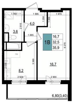 1-к квартира, вторичка, 36м2, 19/25 этаж