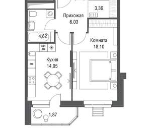 1-к квартира, вторичка, 48м2, 12/24 этаж