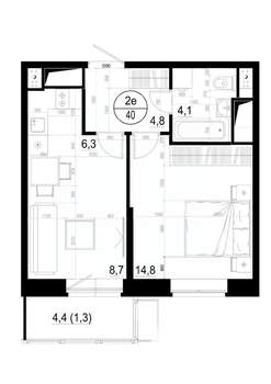 1-к квартира, вторичка, 40м2, 9/19 этаж