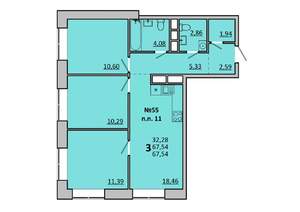 3-к квартира, вторичка, 68м2, 6/17 этаж