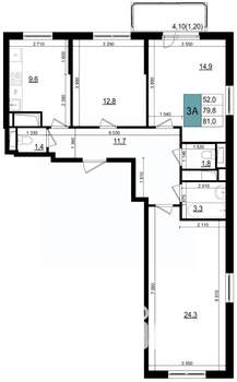 3-к квартира, вторичка, 81м2, 19/25 этаж