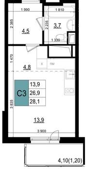 Студия квартира, вторичка, 28м2, 21/25 этаж