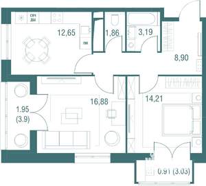 2-к квартира, вторичка, 61м2, 23/24 этаж