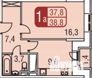 1-к квартира, сданный дом, 39м2, 9/25 этаж