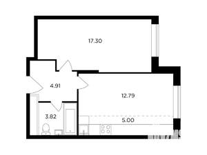 2-к квартира, строящийся дом, 44м2, 24/25 этаж