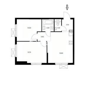 2-к квартира, вторичка, 51м2, 15/16 этаж