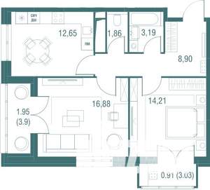 2-к квартира, вторичка, 61м2, 21/24 этаж