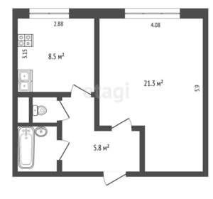 1-к квартира, вторичка, 40м2, 5/14 этаж