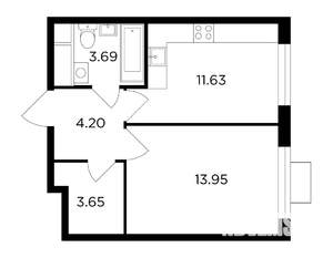 1-к квартира, строящийся дом, 37м2, 24/24 этаж