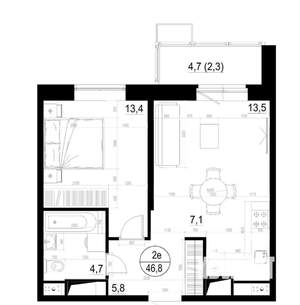 1-к квартира, вторичка, 47м2, 3/19 этаж