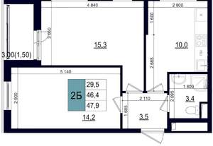 2-к квартира, вторичка, 47м2, 25/25 этаж