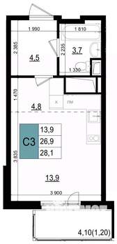 Студия квартира, вторичка, 28м2, 21/25 этаж