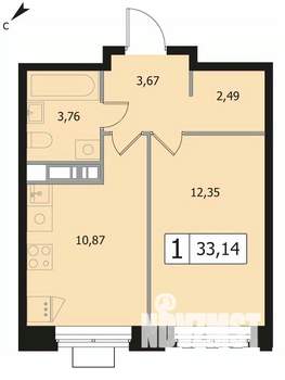 1-к квартира, вторичка, 33м2, 9/17 этаж