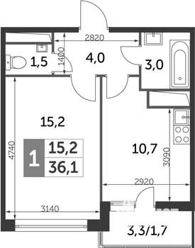 1-к квартира, вторичка, 35м2, 16/26 этаж