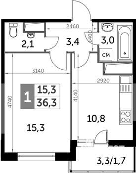 1-к квартира, вторичка, 36м2, 14/26 этаж