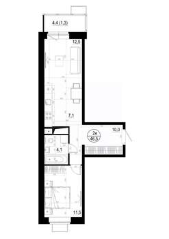 1-к квартира, вторичка, 47м2, 7/19 этаж