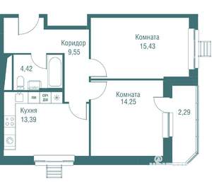 2-к квартира, вторичка, 59м2, 21/22 этаж